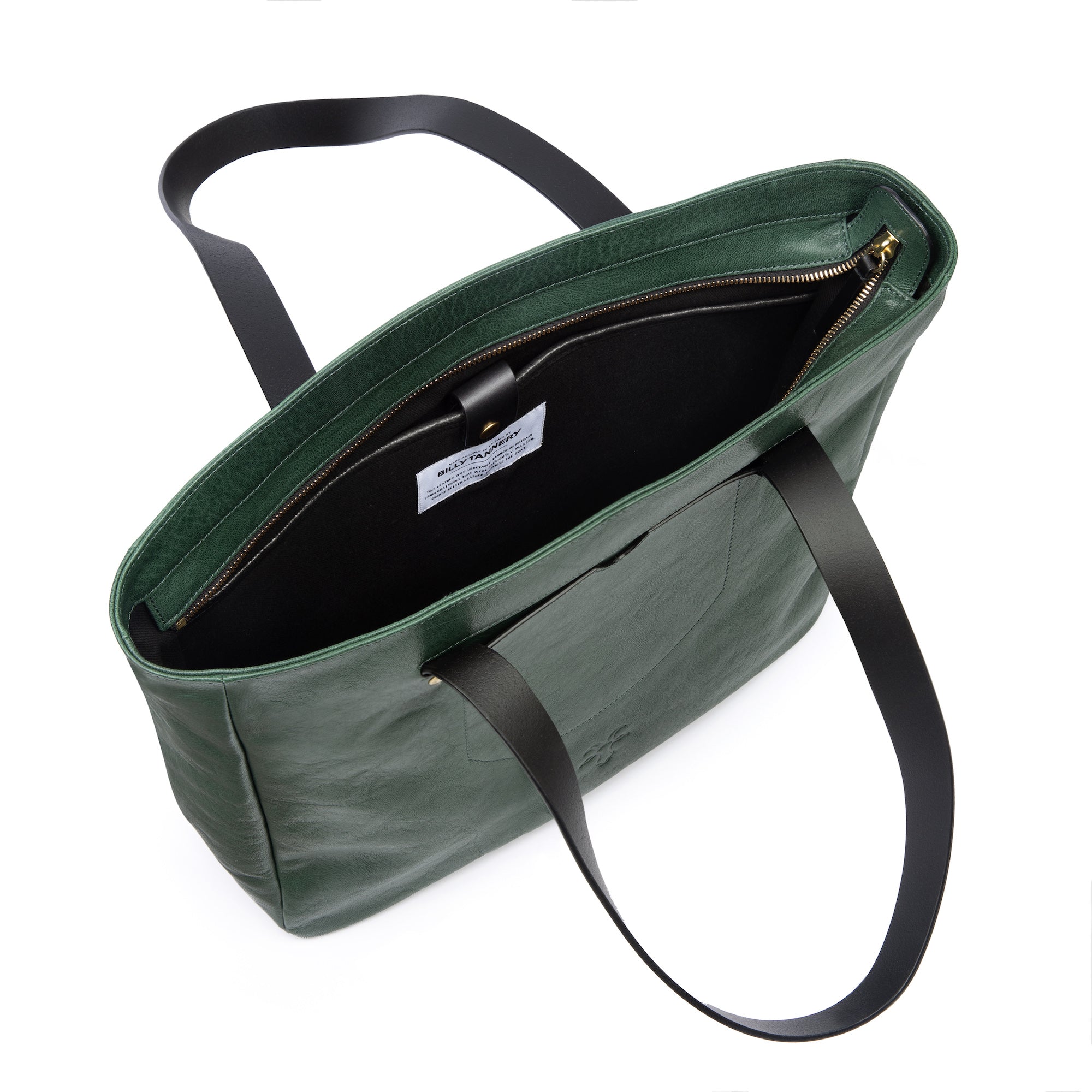 Green Leather Handbag - Tote Bag with Zip