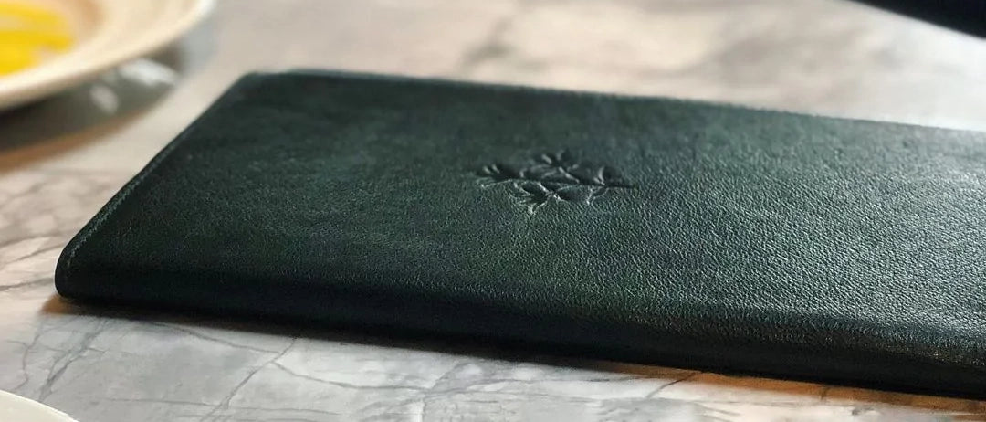 branded leather bill presenter and menu - Billy Tannery
