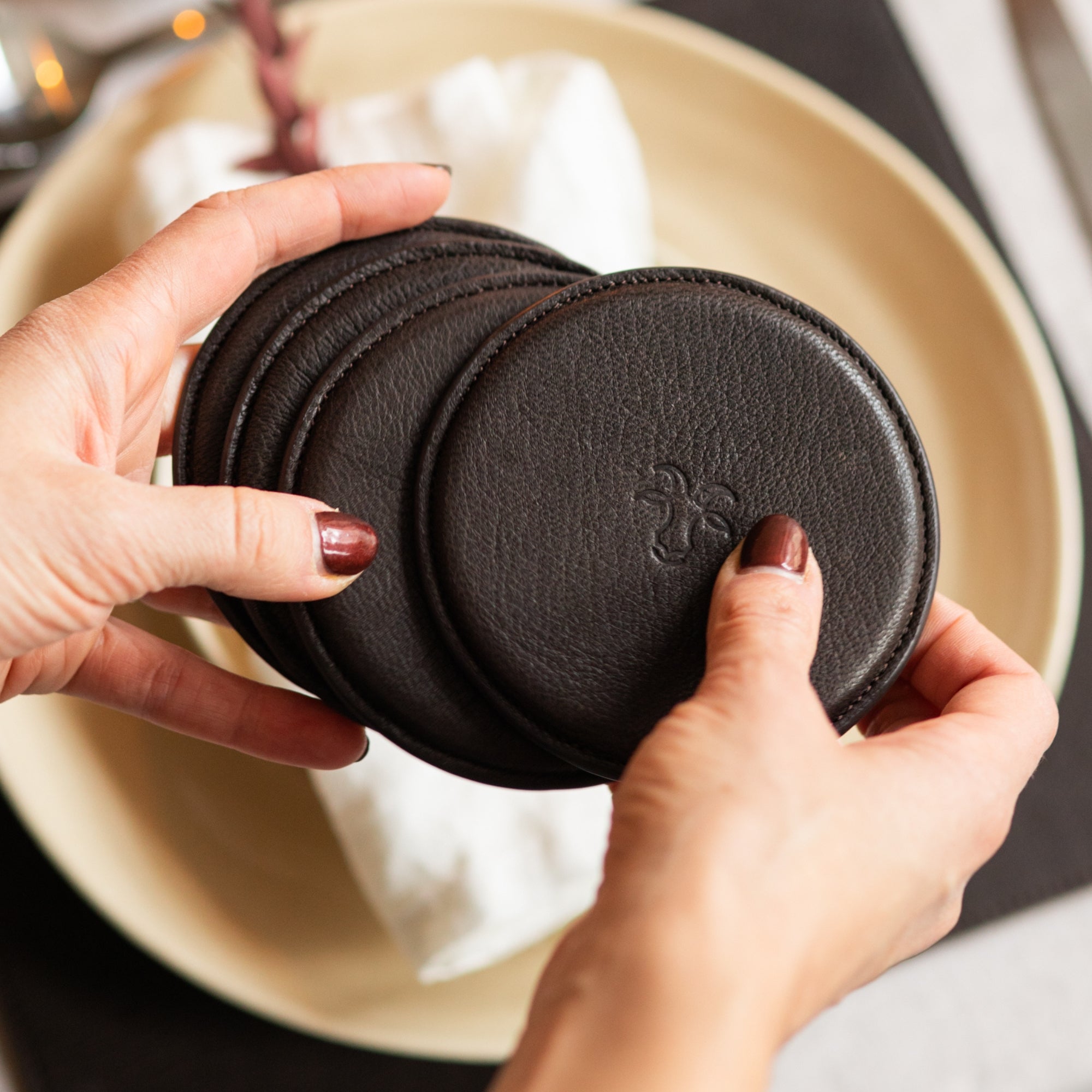 Handmade Leather Coasters Leather Coaster Set