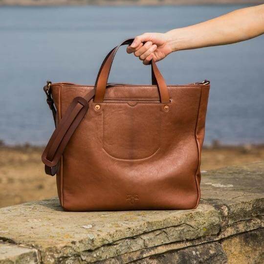 Soft Leather Tote Bag | Tan, Black & Forest Green Chestnut